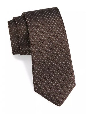 Шелковый галстук с микропринтом , коричневый Isaia