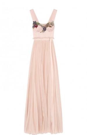 Шелковое платье-макси с плиссированной юбкой Alexander McQueen. Цвет: розовый