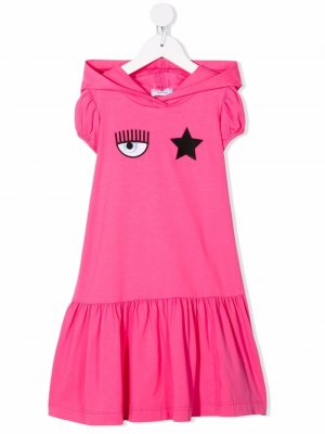 Платье с капюшоном и логотипом Chiara Ferragni Kids. Цвет: розовый