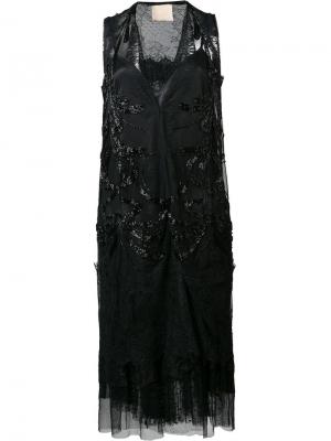 Прозрачное декорированное платье Loyd/Ford. Цвет: чёрный