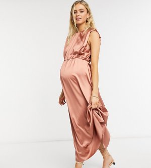 Пудровое атласное платье миди с расклешенной юбкой ASOS DESIGN Maternity-Розовый цвет Maternity