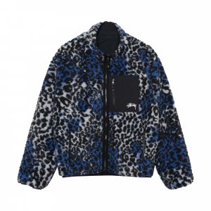 Двусторонняя куртка Sherpa Blue Leopard Stussy