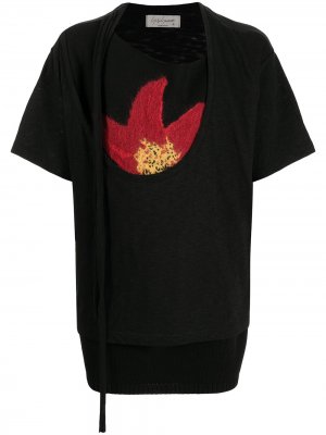 Многослойная футболка с цветочной вышивкой Yohji Yamamoto. Цвет: черный