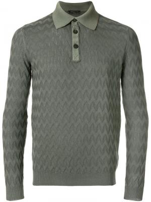 Рубашка-поло с длинными рукавами зигзагообразным узором Gabriele Pasini. Цвет: серый