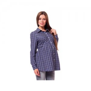 Рубашка Х-образного силуэта в клетку с длинным рукавом Mammy Size 30249023 (42-52) синий (Синий; Размер 44) MammySize. Цвет: синий