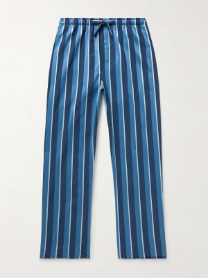 Пижамные брюки Royal 220 Straight в полоску из хлопка и атласа DEREK ROSE, синий Rose
