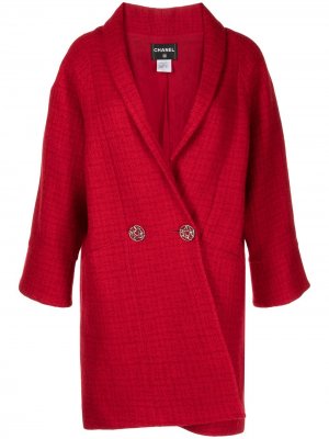 Двубортное твидовое пальто 2009-го года Chanel Pre-Owned. Цвет: красный