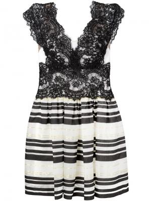 Полосатое платье с кружевным топом Marchesa Notte. Цвет: чёрный