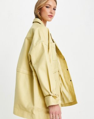 Кожаная куртка сливочного цвета со шнурком на талии Alep-Желтый Muubaa