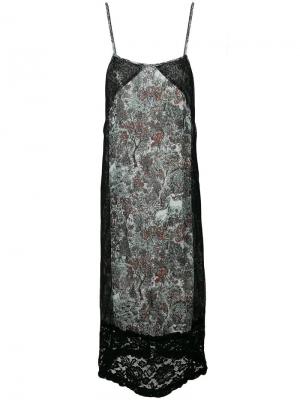Платье шифт с кружевной вставкой и цветочным принтом I'M Isola Marras. Цвет: черный