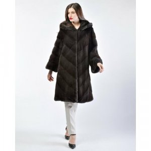 Пальто , норка, силуэт трапеция, капюшон, размер 40, серый Manakas Frankfurt. Цвет: серый