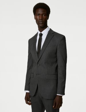 Пиджак приталенного кроя с фактурной эластичной тканью , серый Marks & Spencer
