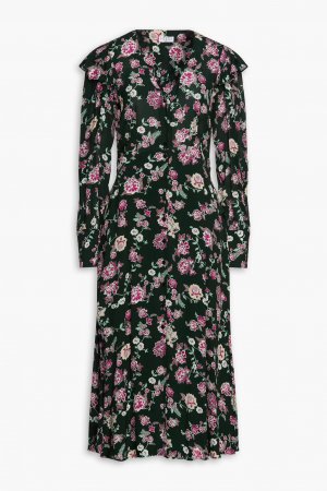 Платье миди из крепдешина с оборками и цветочным принтом , темно-зеленый Claudie Pierlot