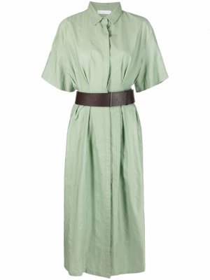 Платье-рубашка в полоску с короткими рукавами Fabiana Filippi. Цвет: зеленый