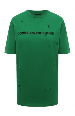 Хлопковая футболка Comme des Fuckdown. Цвет: зелёный