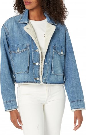Куртка Cropped Denim Jacket with Sherpa Lining in Crash Course , цвет Blank NYC