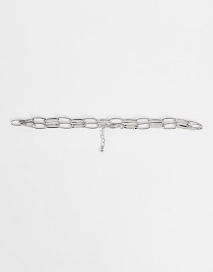 Серебристое ожерелье-чокер в виде цепочки якорного плетения DesignB-Серебристый DesignB London