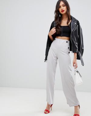 Широкие брюки с пуговицами контрастного цвета -Серебряный AX Paris