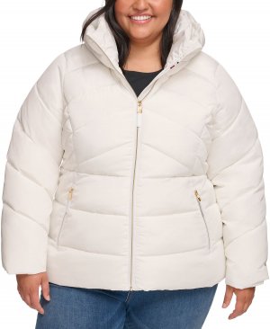 Женское пуховое пальто больших размеров с капюшоном , белый Tommy Hilfiger