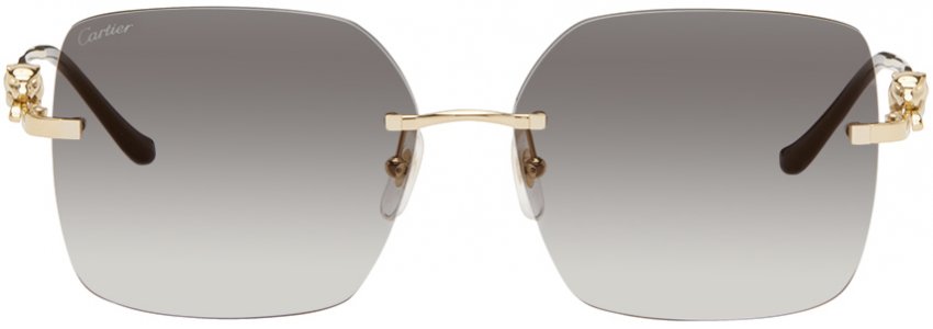 Золотые солнцезащитные очки Panthere de , цвет Gold/Gray Cartier