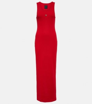 Платье макси из хлопкового джерси в рубчик , красный Givenchy