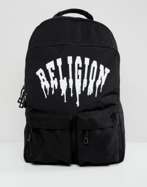 Рюкзак с карманами и логотипом Religion. Цвет: черный