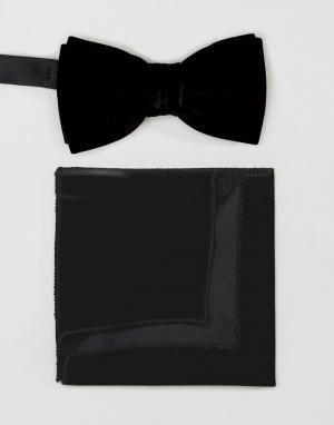 Комплект из галстука-бабочки и платка для нагрудного кармана Peter Wer Werth. Цвет: черный