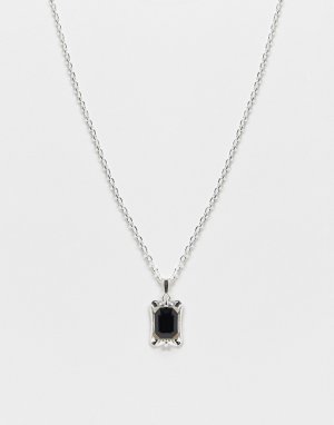 Серебристое ожерелье с подвеской-жетоном черным камнем -Серебристый Chained & Able