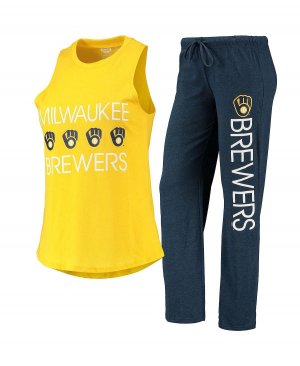 Женский темно-синий, золотой комплект для сна Milwaukee Brewers Meter Muscle без рукавов и брюк Concepts Sport