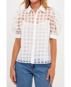 Женская блузка из органзы с короткими рукавами , белый English Factory