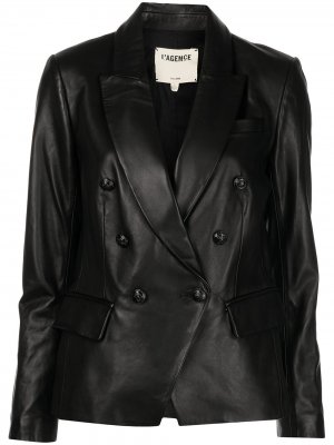 LAgence двубортная кожаная куртка L'Agence. Цвет: черный