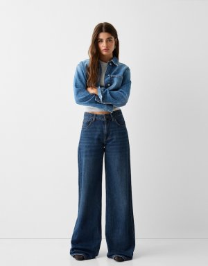 Широкие джинсы , синий Bershka