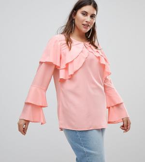 Блузка с длинными рукавами и оборками Koko. Цвет: розовый