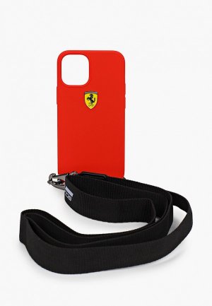 Чехол для iPhone Ferrari 12 mini (5.4), On-track Liquid silicone Strap & metal logo Red. Цвет: красный
