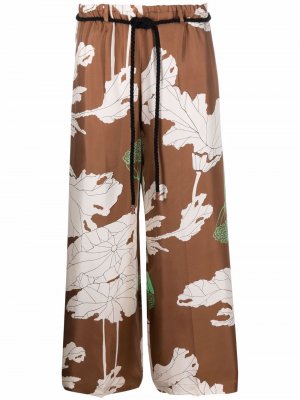 Шелковые брюки палаццо с принтом Alysi. Цвет: коричневый