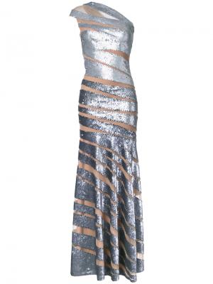 Длинное платье на одно плечо Jean Fares Couture. Цвет: металлический