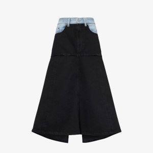 Джинсовая юбка миди с асимметричным подолом и контрастной вставкой , цвет contrast wash Victoria Beckham