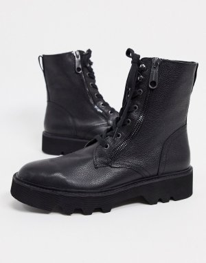 Черные кожаные ботинки на шнуровке -Черный Calvin Klein