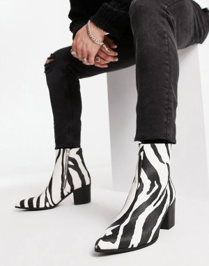 Ботинки челси на каблуке из фактурной искусственной кожи с принтом под зебру DESIGN Asos