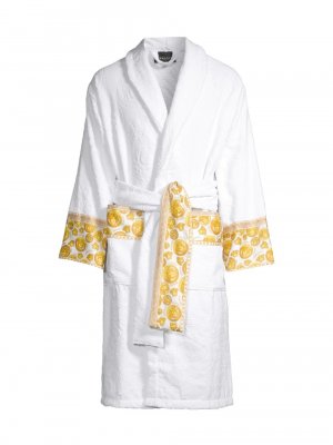 Хлопковый банный халат с логотипом , белый Versace