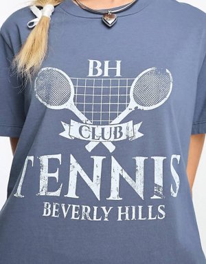 Синяя футболка стандартного кроя с изображением теннисного клуба Beverly Hills ASOS DESIGN