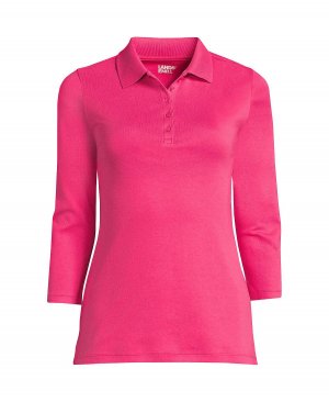 Женская хлопковая рубашка-поло интерлок больших размеров с рукавами 3/4 Lands' End, розовый Lands' End