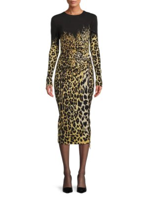 Платье-миди с леопардовым принтом , цвет Black Rum Roberto Cavalli