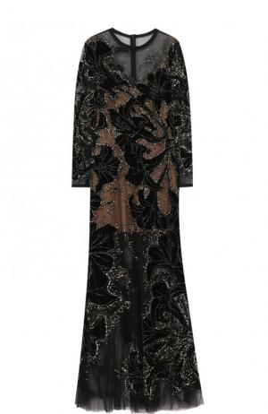 Приталенное платье-макси с длинным рукавом Elie Saab. Цвет: черный