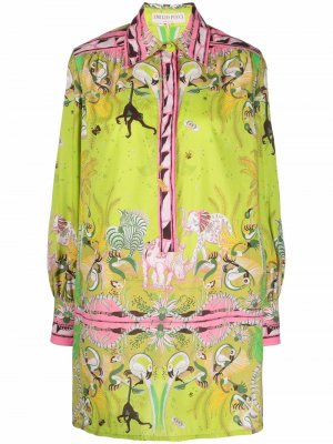 Платье-рубашка с графичным принтом Emilio Pucci. Цвет: зеленый