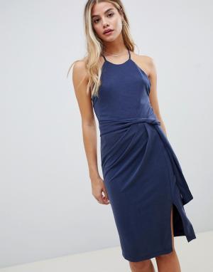 Платье мини с поясом -Темно-синий Stylestalker