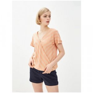 Блуза , прямой силуэт, короткий рукав, в полоску, размер XS, оранжевый Baon. Цвет: оранжевый