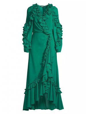 Платье макси Leah с рюшами и длинными рукавами , цвет evergreen Ungaro