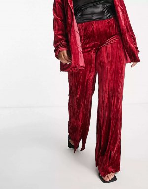 Расклешенные брюки из бархата рубиново-красного цвета Extro & Vert. Цвет: красный
