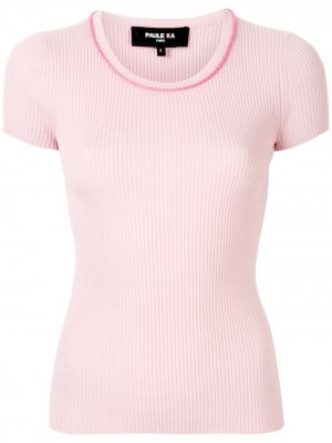 Трикотажная футболка с контрастной окантовкой Paule Ka. Цвет: розовый